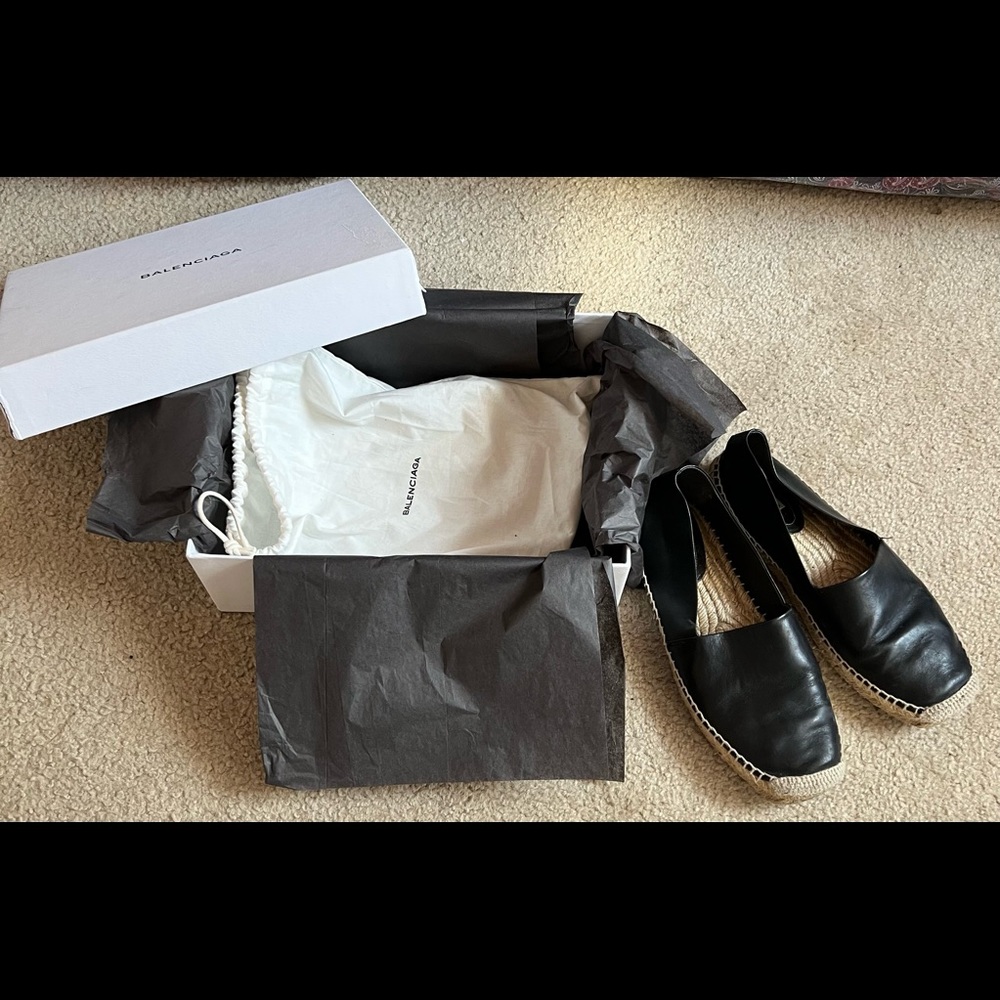 Womens Black Leather Balenciaga Espadrilles sz 38, US 8